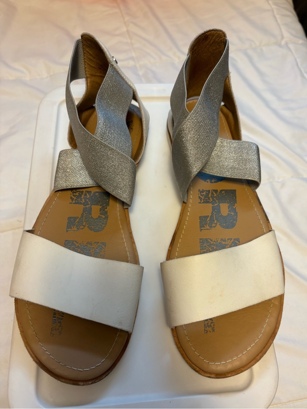 Sorel White and silver Crisscross Elastic Strap Sandal